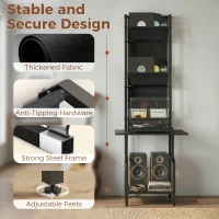 HOMCOM Vinyl Record Player Stand Record Storage with Player Stand Oxford Fabric Pockets Bottom Shelf, Black(m-7)
