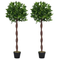 Outsunny Artificial Bay Laurel Topiary Trees with Twisted Trunk, Realistic Lush Topiary Ball Tree with Weighted Pot, 120cm Indoor Greenery Plant for Home Office Garden Decor, Set of 2, Green(m-1)