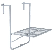 Outsunny Balcony Hanging Table, Metal Wall Mount Desk, Adjustable Folding Balcony Deck Table for Patio and Garden, Grey(m-1)