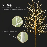 HOMCOM Pom decorativ luminos de mesteacăn cu 180 de lumini LED, înalt de 180 cm, cu 3 niveluri de luminozitate, pentru interior și exterior, alb(m-5)