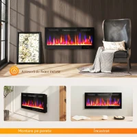 HOMCOM Șemineu Electric Încorporat cu Flacără Independentă, 3 Moduri de Încălzire și Telecomandă, 106,7x9,4x47 cm, Negru(m-9)