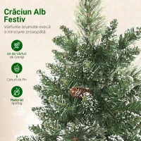HOMCOM Pom de Crăciun Mic Înalt 60 cm cu 35 Lumini LED Albe, 64 Crengi Ignifuge cu Conuri, Verde(m-6)
