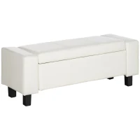 HOMCOM Banc de rangement, coffre de rangement avec couvercle, bout de lit en polyuréthane côtelé pour salon, chambre, entrée, 106 x 40 x 40 cm, blanc(m-12)