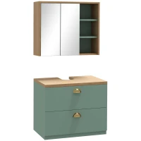 kleankin Ensemble de meubles de salle de bain avec étagères réglables 2 tiroirs design scandinave vert(m-12)
