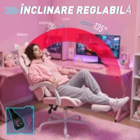 Vinsetto Scaun Gaming Ergonomic Rabatabil, cu Suport Picioare Urechi Pisică Roz(m-6)
