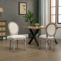 HOMCOM Set 2 Scaune Clasice pentru Masă de Dining din Lemn cu Tapițerie din Material Textil, Crem(m-2)