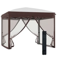 Outsunny Pavilion pliabil 3 x 3 (m) cu plase si geanta de transport cu rotile, cort de evenimente cu inaltime reglabila, cort de gradina, curte, bej(m-1)