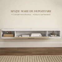HOMCOM，Suport TV，Cu 2 Rafturi Deschise și Dulap cu Ușă Rabatabilă，MDF，120cm x 26cm x 16cm，Alb, gri(m-5)
