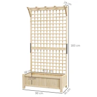 Outsunny Jardinieră cu Găuri de Drenaj, Ghiveci din Lemn cu Spalier pentru Plante Cățărătoare, Flori, Natural(m-3)