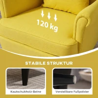 HOMCOM Ohrensessel mit Fußhocker, Polstersessel mit Kautschukholzbeinen, Stoffbezug, Gelb(m-6)