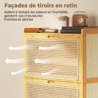 HOMCOM Meuble à chaussures 14 paires, armoire à chaussures 2 tiroirs rabattables, étagères réglables, 69x29x83cm, bois naturel(m-8)