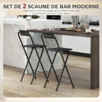 HOMCOM, Set 2 Scaune de Bar Pliabile, Cu Suport pentru Picioare, din Lemn și Oțel, 37x45x87 cm, Negru(m-5)