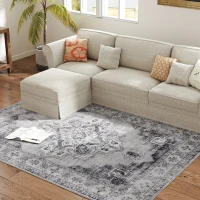 HOMCOM Teppich Maschinenwaschbar Anti-Rutsch Wohnzimmerteppich mit Flanell-Optik, 230 x 160cm, Grau(m-8)