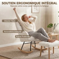 HOMCOM Fauteuil à Bascule avec Repose-Pieds, Rocking Chair en Tissu Bouclette, Assise Rembourrée, Dossier Large, Crème(m-7)