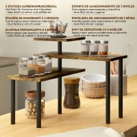 HOMCOM Raft de Bucătărie cu 3 Nivele Rotative Economisitor de Spațiu din Lemn și Oțel, 40x10x36.5 cm, Maro Rustic(m-4)