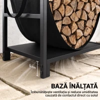 Outsunny Suport pentru Lemne de 48 cm cu Geantă, din Oțel, Capacitate 50 kg, pentru Șemineu, Negru(m-7)
