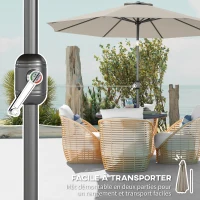 Outsunny Parasol de Jardin Extérieur 3x3 m, Parasol Inclinable Octogone avec Manivelle, 8 Baleines, Anti-UV, Gris Clair(m-6)