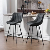 HOMCOM Set of 2 PU Leather Swivel Bar Stools - Black(m-10)