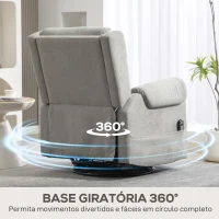 HOMCOM Poltrona Relax Reclinável Elétrica Giratória e Basculante com Apoio para os Pés Ajustável Controlo Remoto 86x89x99 cm Cinzento Claro(m-5)