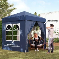 Outsunny Foișor Pliabil Pop-Up 2x2 m cu 4 Pereți Detașabili din Poliester și Oțel, Albastru(m-7)