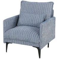 HOMCOM Poltrona Salotto Imbottita in Tessuto Effetto Lino con Braccioli, Cuscino Lombare e Seduta Ampia, Blu(m-10)