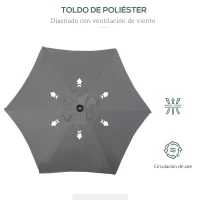 Outsunny Parasol de Terraza Exterior con Techo de Ventilación Poste Desmontable de Aluminio para Jardín Patio Gris Oscuro(m-6)