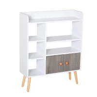 HOMCOM Bookcase, Freestanding Book Shelf with Storage Cabinet, 6 Shelves and Wood Legs for Home Office Display, White and Grey, 24D x 71.8W x 90.8H cm(m-10)