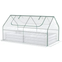 Outsunny Raised Garden Bed with Greenhouse, Steel Planter Box with Plastic Cover, Roll Up Window, Dual Use for Flowers, Vegetables, Fruits and Herbs, 185L x 95W x 92H cm, Clear(m-10)