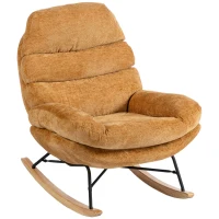 HOMCOM Gepolsterter Schaukelstuhl mit Stahlbeinen und Holzkufen, Gelb(m-12)
