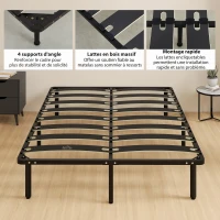 HOMCOM Cadre de lit 140 x 190 cm, lit 2 personnes avec sommier à lattes en bois massif et pied, avec rangement au-dessous, noir(m-7)