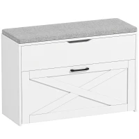 HOMCOM Panca Scarpiera con Cassetto Ribaltabile e Contenitore, Capacità 6 Paia di Scarpe, 80x30x55 cm, Bianco(m-1)