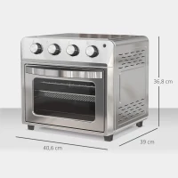 HOMCOM Minibackofen mit Umluft, Heißluftfritteuse, 6 Heizmodi, Timer, Zubehör, 24L, Silber(m-3)