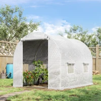 Outsunny Serra a Tunnel con 4 Finestrelle e Ingresso a Zip in Acciaio Zincato e PE, 3x2x1.9 m, Bianco(m-10)