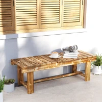 Outsunny Wooden Garden Bench, 2 Seater Outdoor Bench, Fir Wood Backless Patio Loveseat with Slatted Seat for Park, 110 x 38 x 35 cm, Carbonised(m-8)