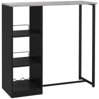 HOMCOM Breakfast Bar Table, Bar Table with 3-Tier Storage Shelf and Wine Rack, 105W x 40D x 105H cm, Black(m-1)