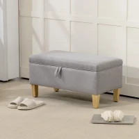 HOMCOM 30L Linen Storage Ottoman Padded Footstool with Rubberwood Legs for Storage Box, Bed End, Shoe Bench, Seating, Light Grey(m-10)