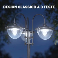 Outsunny Lampione Luce Solare per Esterno (60x55x189 cm) Accensione/Spegnimento Automatici, con 3 Lampade a Led(m-8)