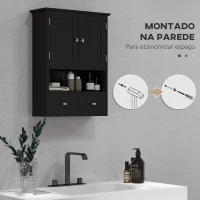 kleankin Armário de Parede para Casa de Banho com 2 Portas Prateleira Aberta e 2 Gavetas Estilo Moderno 50,8x17,8x66 cm Preto(m-5)