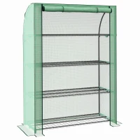 Outsunny 4 Tier Mini Greenhouse with Reinforced PE Cover, Portable Indoor Outdoor Green House with Roll-up Door and Wire Shelves, 170H x 120W x 50Dcm, Green(m-1)