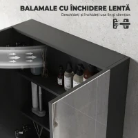 HOMCOM Armadietto Pensile Bagno 2 Ante con Specchiera e 2 Ripiani Interni in MDF, 60x15x75 cm, Nero(m-7)