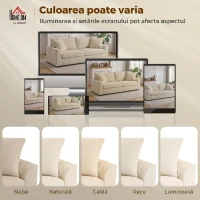 HOMCOM Canapea cu 3 locuri din catifea cu arcuri individuale și 2 perne, 212x80x88 cm, alb crem(m-7)