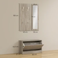 HOMCOM Set da Ingresso 3 Pezzi con Scarpiera, Appendiabiti e Specchio, in Legno e Vetro, color Legno e Bianco(m-3)