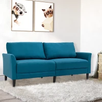 HOMCOM Divano 3 Posti in Tessuto con Seduta Profonda e Imbottitura Spessa, 191x79x87 cm, Blu Pavone(m-2)