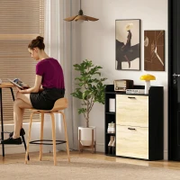 HOMCOM Scarpieră Slim cu 2 Sertare Rabatabile și 3 Compartimente Deschise, Capacitate 15 Pantofi, 83x24x90.5 cm, Negru(m-9)