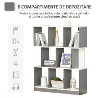 HOMCOM Bibliotecă cu 8 Rafturi pentru Sufragerie și Dormitor, din Lemn, 100x24x124 cm, Gri Închis(m-4)