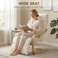 HOMCOM Modern Accent Chair, Leisure Lounge Chair Armchair with Footrest, Plush Cushion, Curved Legs and Arms, Cream White(m-5)
