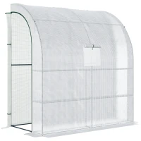 Outsunny Serra Addossata a 3 Livelli con Porte e Finestre Avvolgibili, in PE e Acciaio, 200x100x215 cm, Verde e Bianco(m-1)