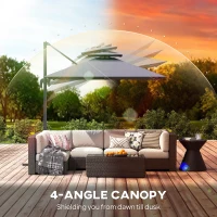 Outsunny 2.5m Cantilever Parasol with Solar Powered LED Lights, 360° Rotation, Tilt Adjustment, Crank Handle, Dark Grey(m-7)