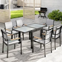 Outsunny Extending Garden Table, Outdoor Dining Table with Aluminium Frame and Tempered Glass Tabletop, 80/160 x 80 x 75 cm, Black and Clear(m-10)