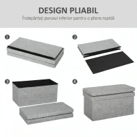 HOMCOM Bancă cu Spațiu de Depozitare Pliabilă cu Spătar și Capacitate de 77L, Tapițerie din Țesătură, 76x50x73 cm, Gri(m-6)